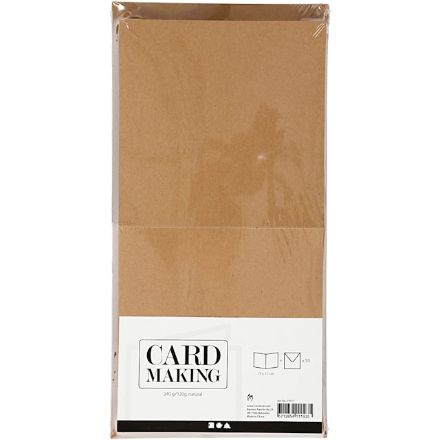 Produktbilde 2 for Kort og konvolutter, kort str. 15x15 cm, konvolutt str. 16x16 cm, 120+240 g, natur, 50 sett/ 1 pk.