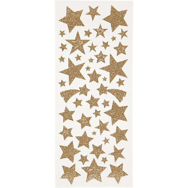Glitterstickers Stjärnor Guld 10x24 cm 2 ark
