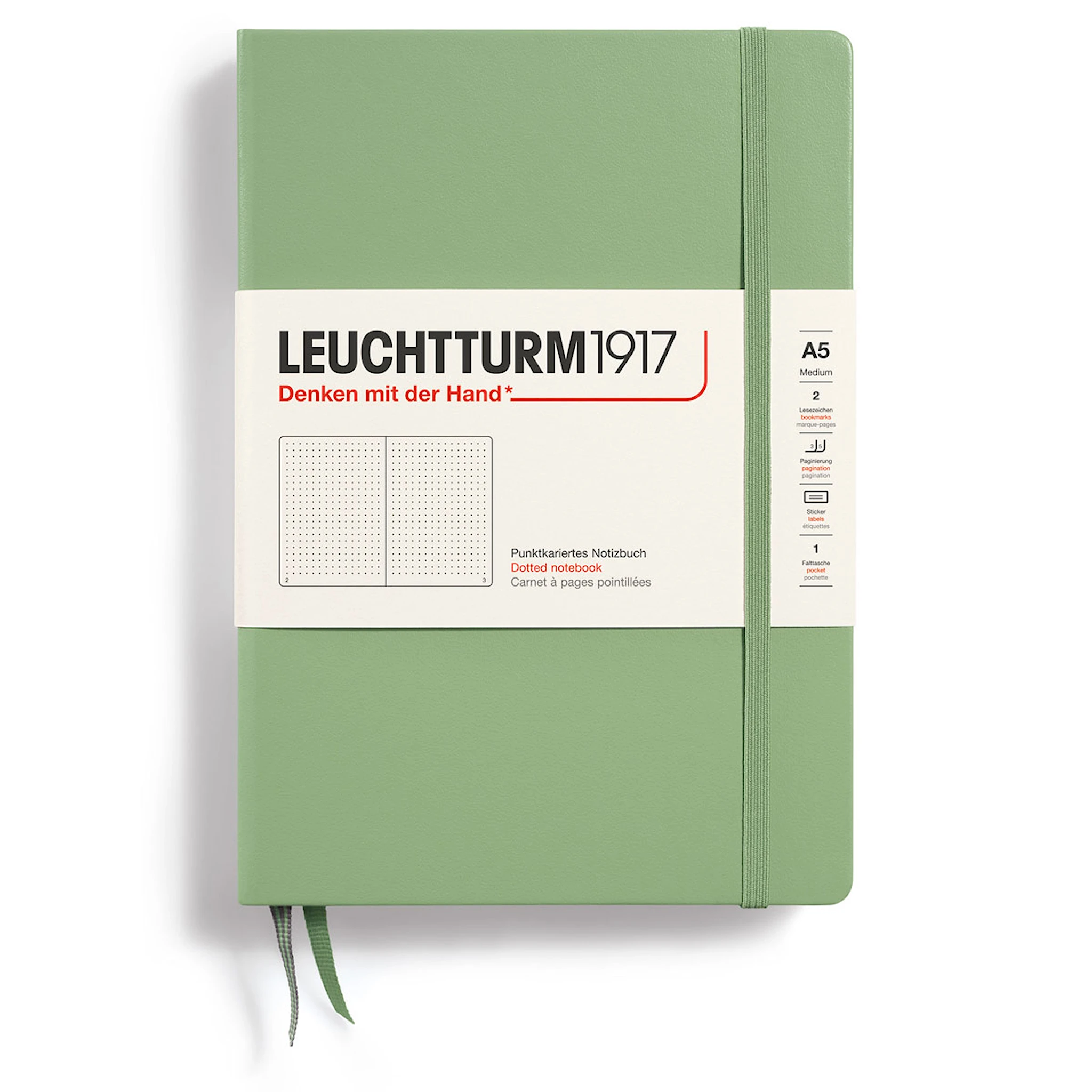Produktbild för Anteckningsbok A5 Hard Prickad Sage Leuchtturm1917