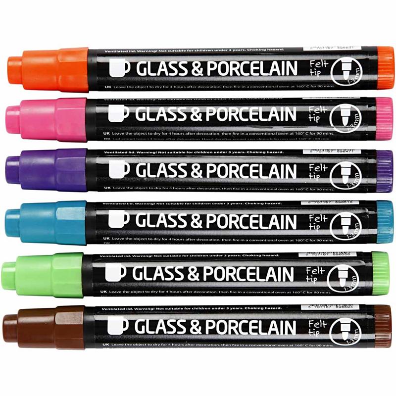 Tuschpennor Glas och Porslin 1-3 mm Kompletterande 6 f&auml;rger