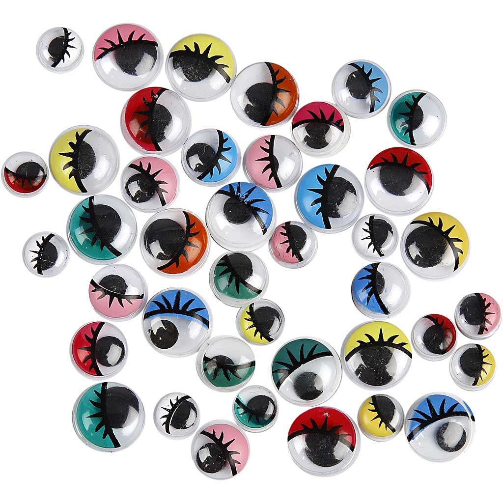 Rullögon med fransar olika färger 8-12mm 36-pack