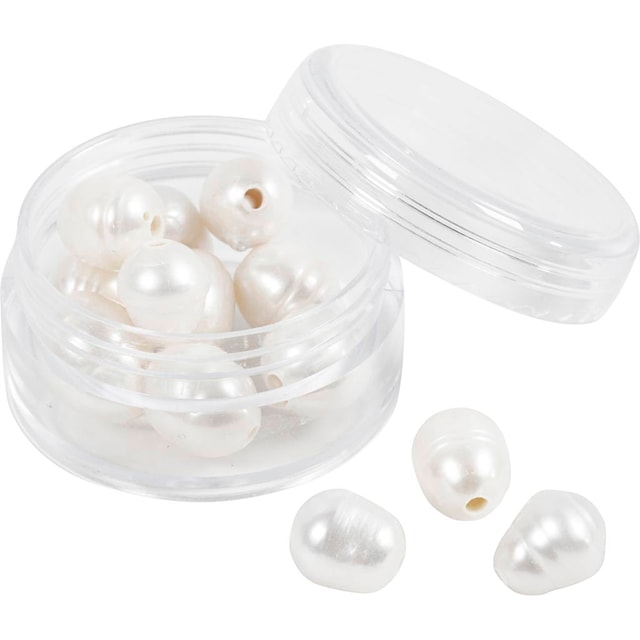 Tuotekuva 5 - Makeanvedenhelmet, Rei'itetty pitkittäissuunnassa, halk. 9-11 mm, aukon koko 2 mm, helmiäinen, 13 kpl/ 1 pkt