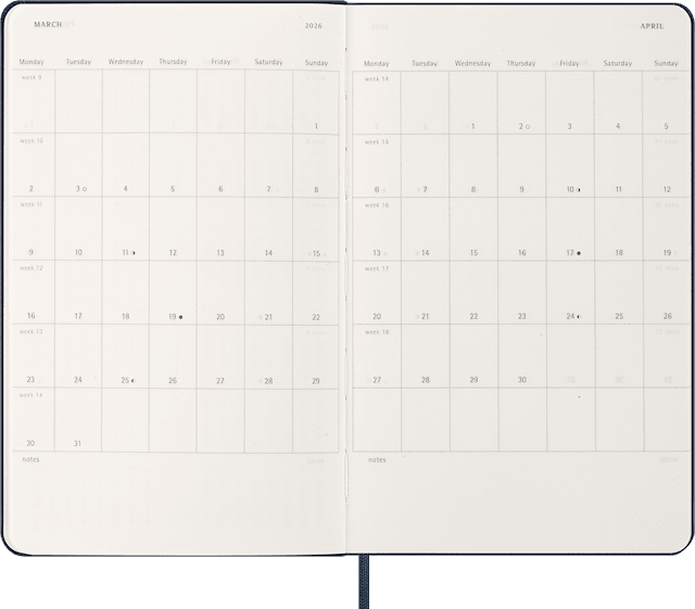 Tuotekuva 5 - Kalenteri 2026 Classic Hard 12M Week Note Large Sapphire Blue Moleskine