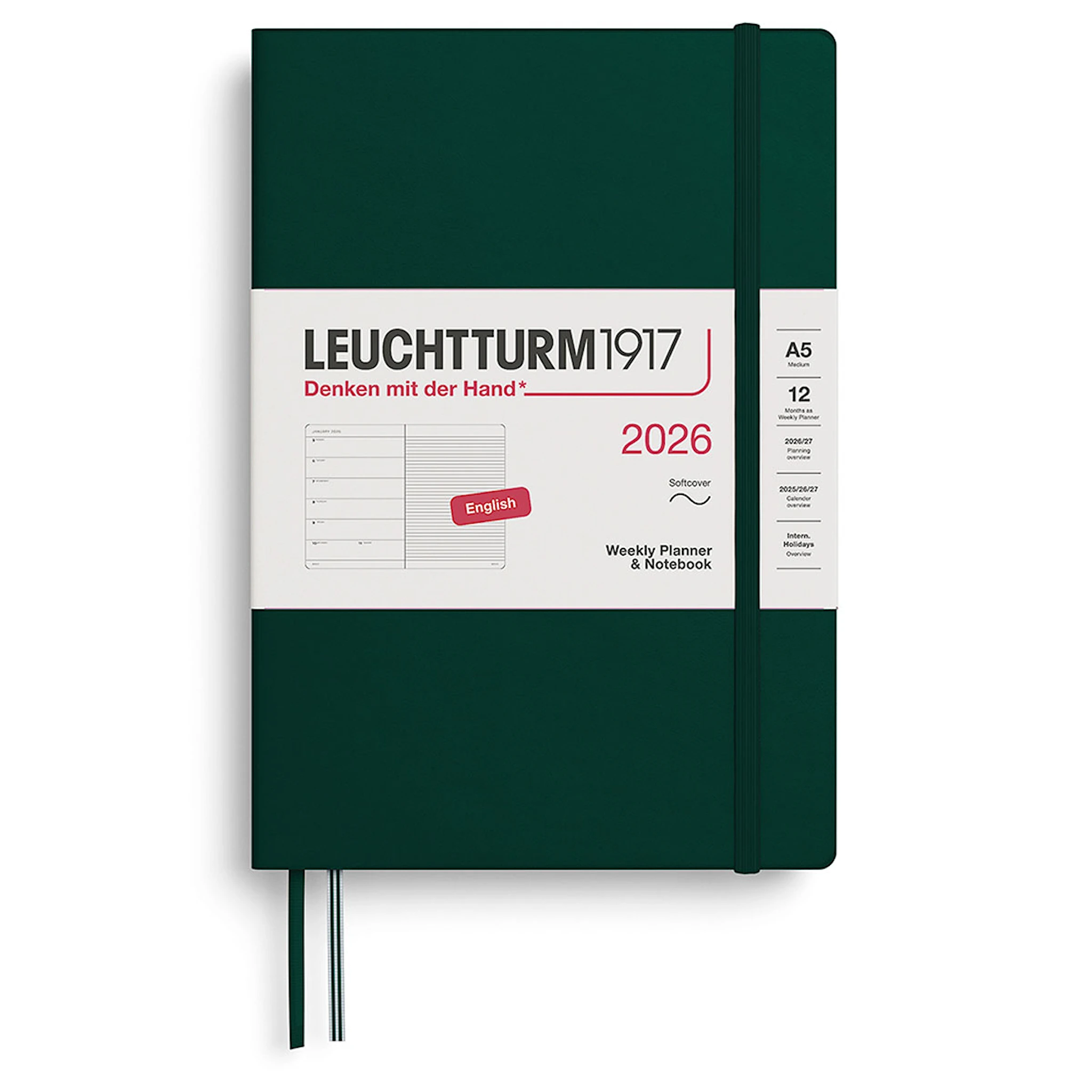 Produktbild för Weekly Planner & Notebook 2026 A5 Soft Forest Green Leuchtturm1917