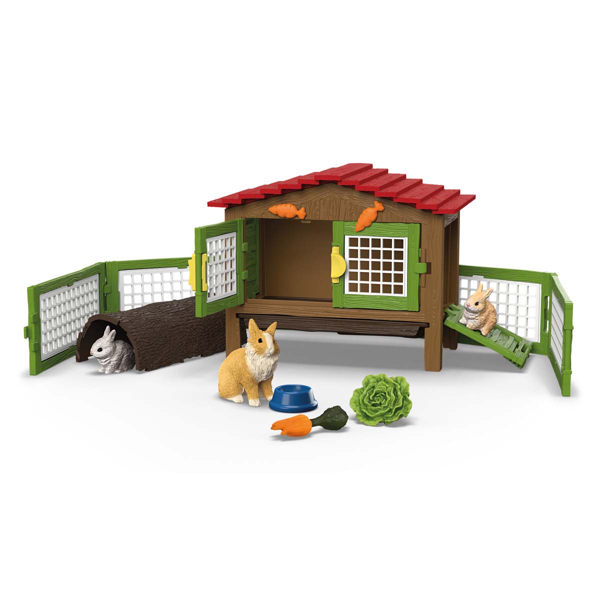 Schleich Kaninbur med Tre Kaniner