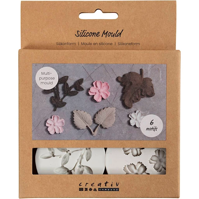 Silikonform, Löv och blommor, H: 0,5 cm, L: 1,8-4,5 cm, 4 st./ 1 st.