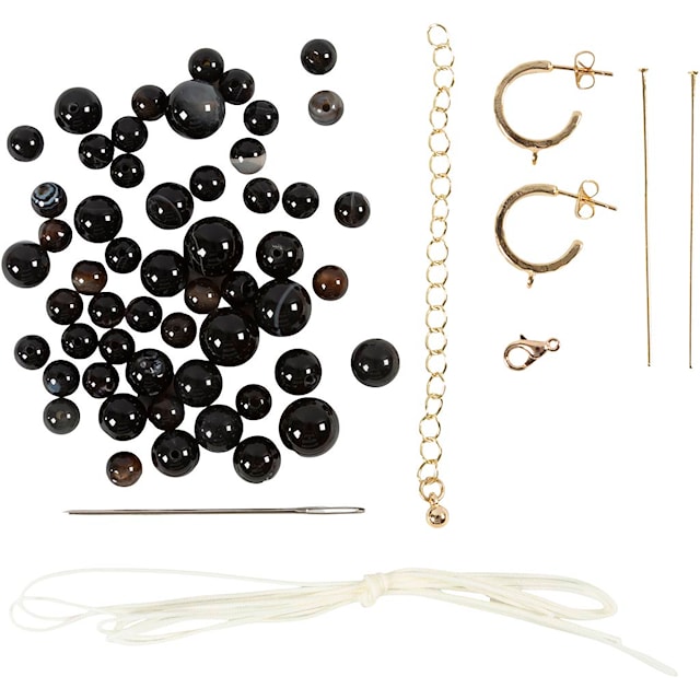Produktbild 4 för DIY Kit Halsband och Örhängen Svart Agate Creativ Company