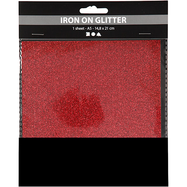 Produktbild 2 för Stryktyg Iron-on A5 Röd Glitter 1 ark