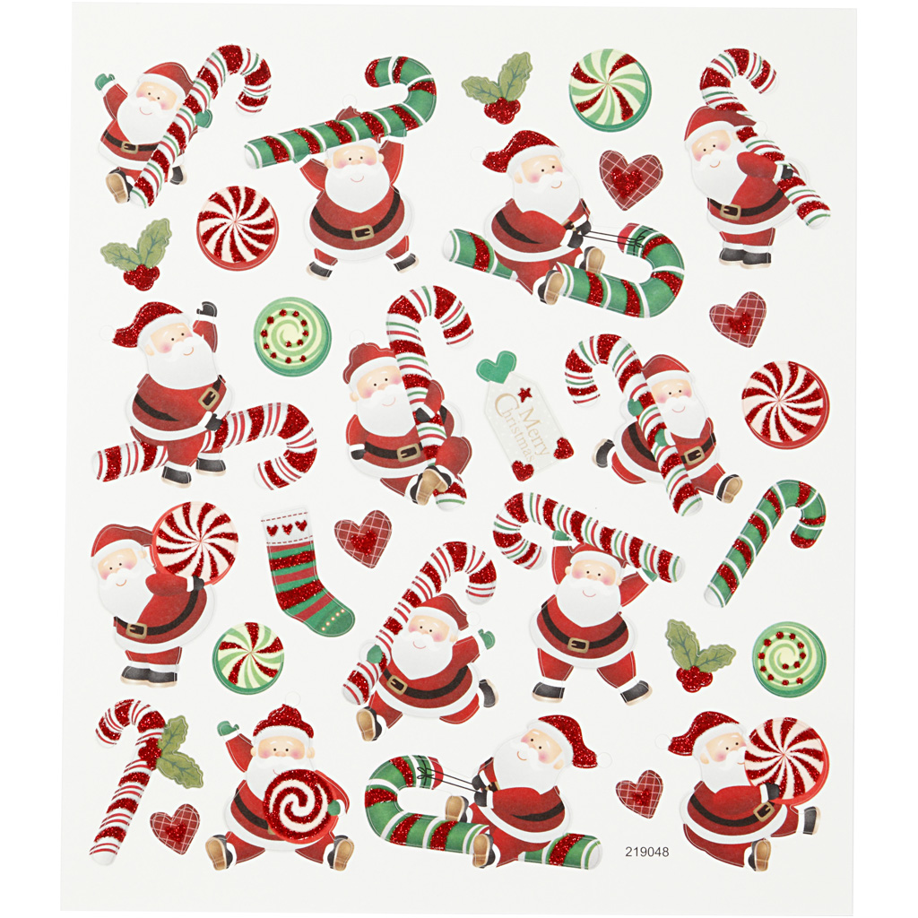 Klistermärken Jultomte och polkagriskäpp 15x16,5 cm 1ark